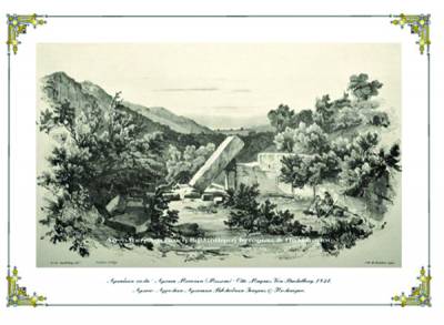 Λιθογραφία του Otto M.v. Stackelberg to 1834, με θέμα την Αρκαδική Πύλη στην Αρχαία Μεσσήνη