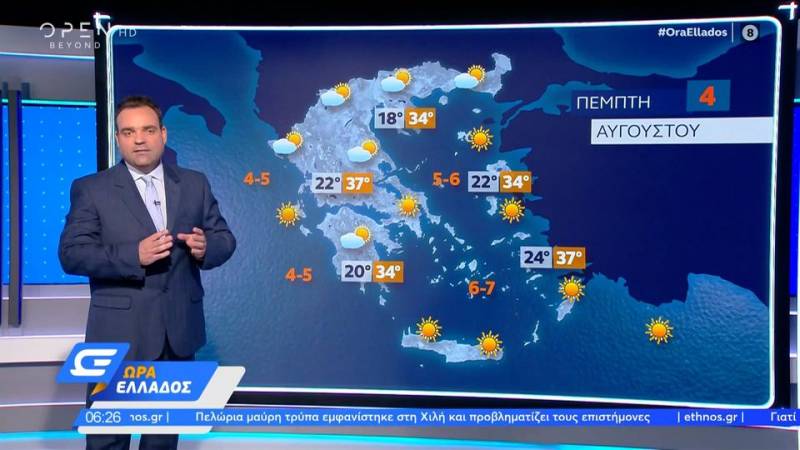 Καιρός 04/08/2022: Ισχυροί βοριάδες στο Αιγαίο και τα Ανατολικά (βίντεο)