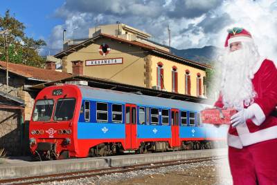 Με τρένο φέτος στην Καλαμάτα ο Αγιος Βασίλης την παραμονή της Πρωτοχρονιάς (βίντεο-φωτογραφίες)