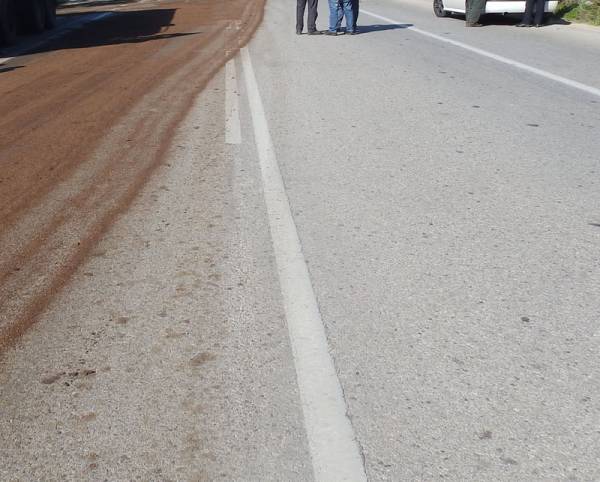 Πυρήνας στο οδόστρωμα στον κόμβο της Μεσσήνης