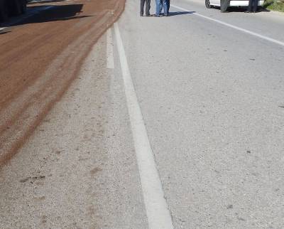 Πυρήνας στο οδόστρωμα στον κόμβο της Μεσσήνης