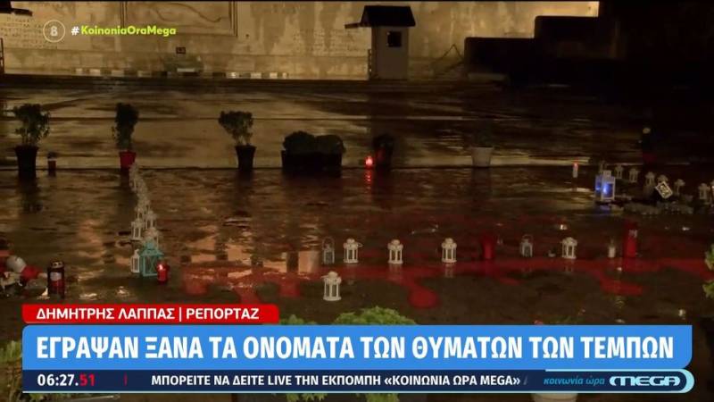 Eγραψαν ξανά τα ονόματα των θυμάτων των Τεμπών έξω από τη Βουλή