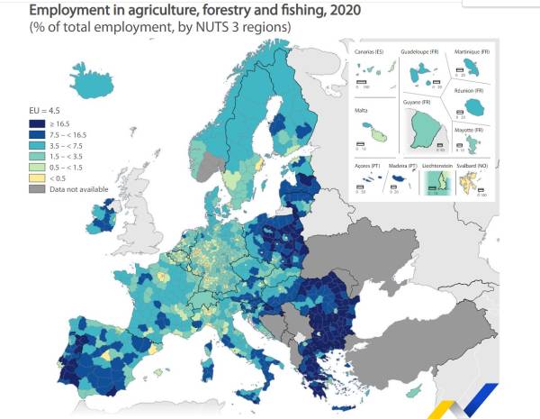 1 στους 3 κατοίκους ασχολούνται με γεωργία, δασοκομία και αλιεία σε Μεσσηνία και Λακωνία