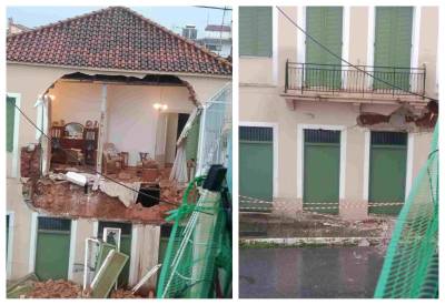 Μεσσήνη: Κατέρρευσε τοίχος σπιτιού από τη βροχόπτωση