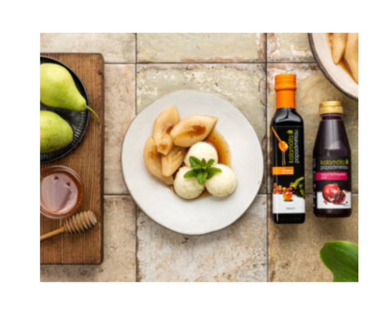 Κομπόστα αχλάδι με παγωτό (βίντεο)