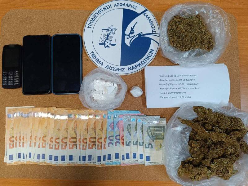 Συλλήψεις 54χρονου και 43χρονου Αλβανού: Διακινούσαν κοκαΐνη και χασίς στην Καλαμάτα