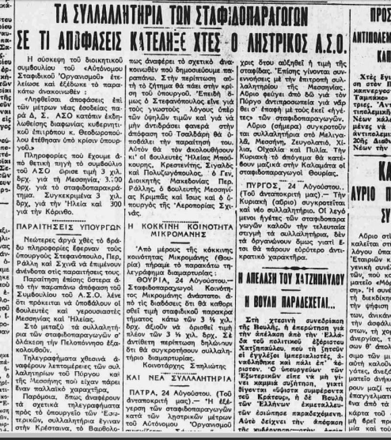 Το σταφιδικό κίνημα και ο Τάσης Κουλαμπάς (μέρος 169ο)