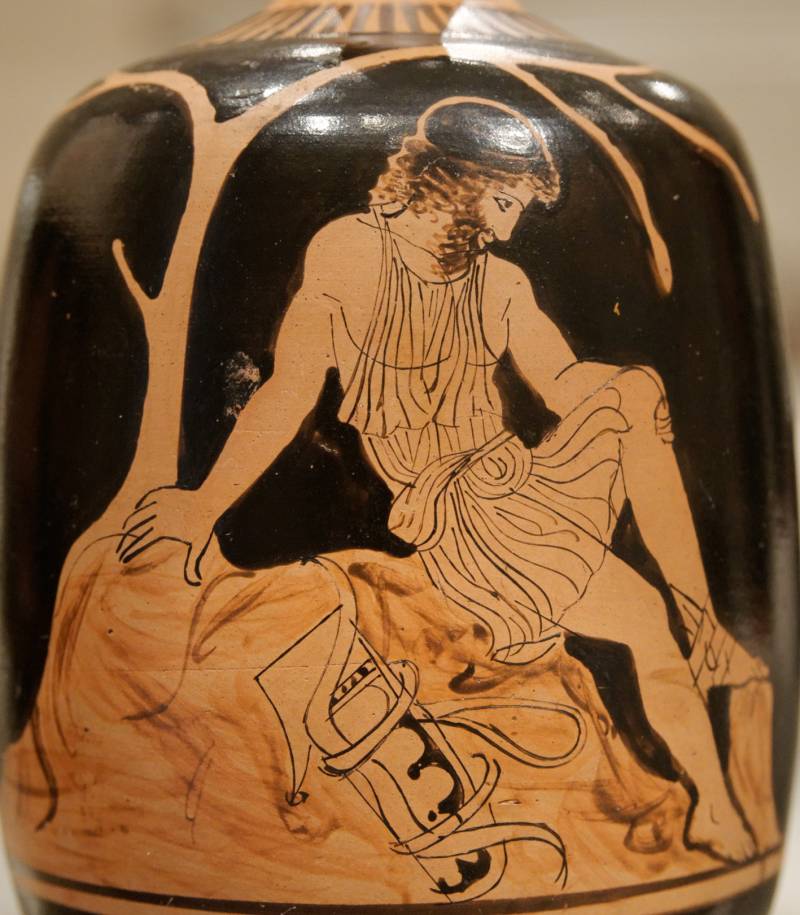 Ο Φιλοκτήτης στη Λήμνο. Αττική ερυθρόμορφη λήκυθος. Μητροπολιτικό Μουσείο της Νέας Υόρκης (the MET)