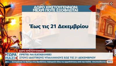 Δώρο Χριστουγέννων: Μέχρι 21 Δεκεμβρίου στους ιδιωτικούς υπαλλήλους (Βίντεο)