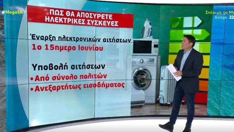 Επιδότηση ηλεκτρικών συσκευών: Αρχές Ιουνίου ανοίγει η πλατφόρμα – Σε ποιες συσκευές αφορά (βίντεο)