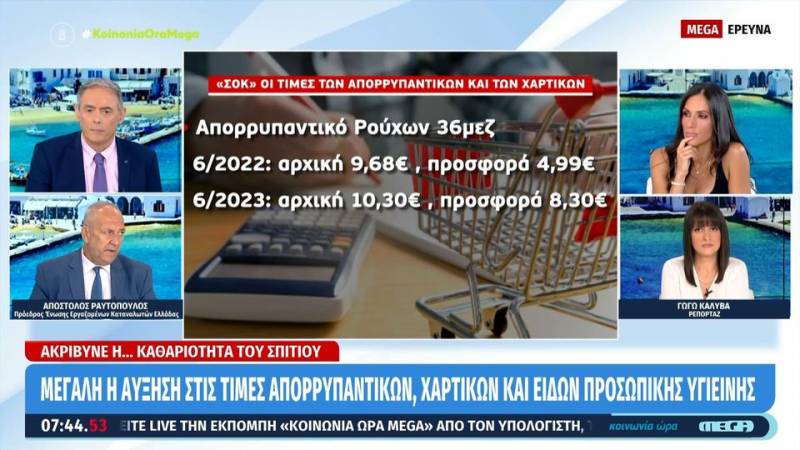 Μεγάλη αύξηση στις τιμές απορρυπαντικών, χαρτικών και ειδών προσωπικής υγιεινής