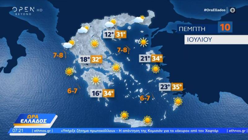 Καιρός 10/07/2025: Με ανέμους και τον φόβο πυρκαγιάς θα κυλίσει η σημερινή ημέρα