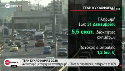 Τέλη κυκλοφορίας 2026: Τελειώνει ο χρόνος για την πληρωμή (Βίντεο)